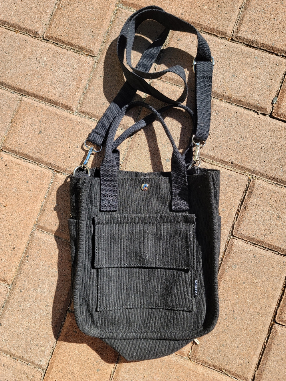 Black Canvas Crossbody Tote Bag